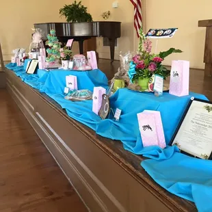 Stage space used for raffle or silent auction items