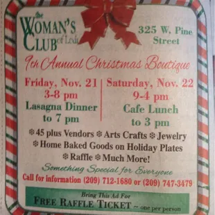 The flyer for the Holiday Boutique