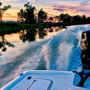 Heading down the Napa River at sunset. Photo Capt. Aussie Bob, Wombat Charters Napa California.