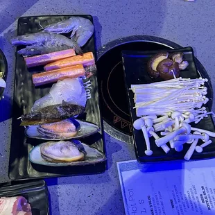 Seafood and mushrooms for hot pot