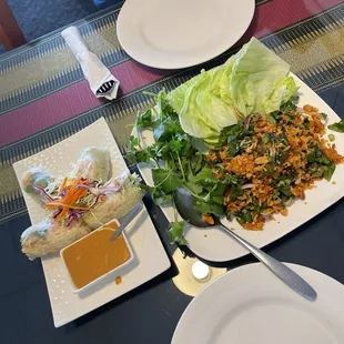 Shrimp spring rolls and namkao