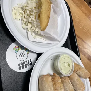 Arepas Fried Cheese White Salty Muenster Soft White or Grilled Cheese   Tequeños con Salsa Tártara