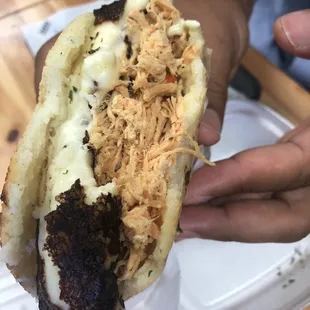 Chicken arepa with fried cheese