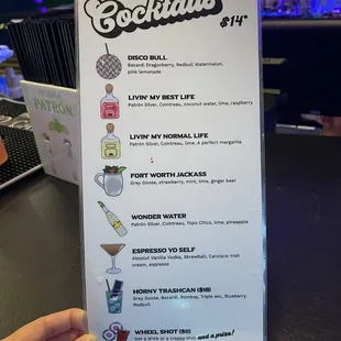 Cocktail menu
