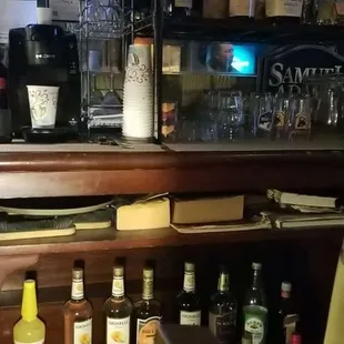 bottles of alcohol on the bar counter
