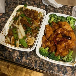 Mongolian beef and orange chicken