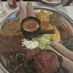 Our meal - Kitfo - Shiro - Veggie Combo - Meat Combo - Injera