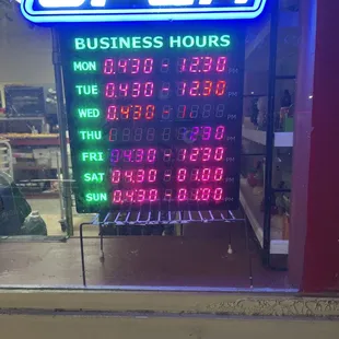 The hours of operation.