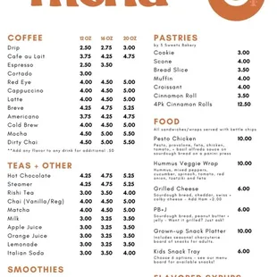 Cafe Menu