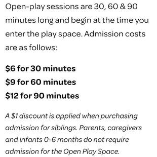 Open play session prices.