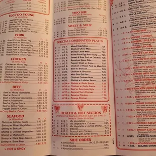 Veggies, moo shu, sweet &amp; sour, combos, healthy, and sides.