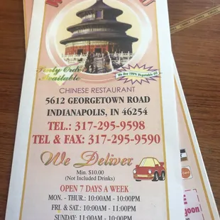 Take out menus. They do deliver