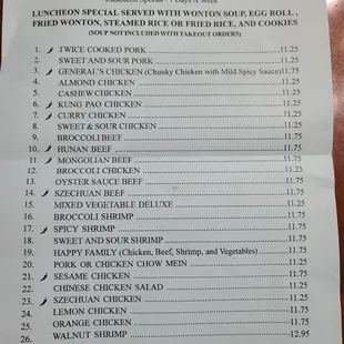 Lunch menu march 13, 2024