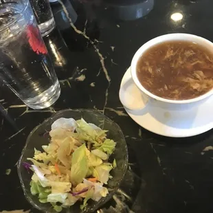 Hot &amp; sour soup, and salad that comes with lunch special....delicious!