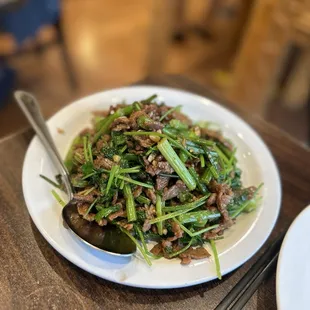 Cilantro beef with the big pieces of celery