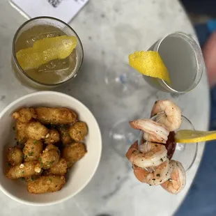 New Drug, Oil Washed Aviation, Shrimp Cocktail, and Cheese Curds