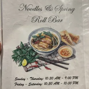 ramen and noodles, menu