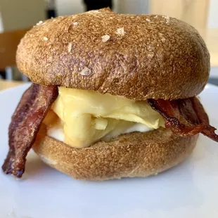 Breakfast sandwich on a plain bagel