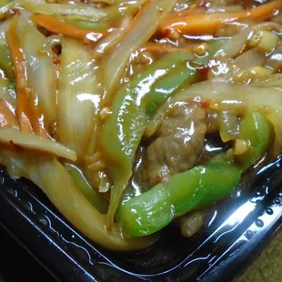 Hot spicy beef, close-up.