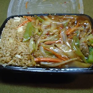 Hot spicy beef combo with chicken fried rice.