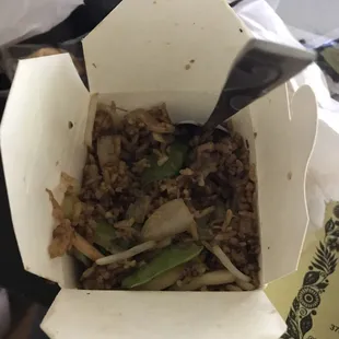 How do you burn the fried rice? The egg roll is over done too.