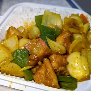 curry chicken over rice $8.50
