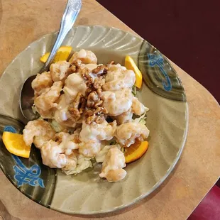 Honey walnut shrimp. Note, these were less honey-sweet, and had a lemony tangy-ness (spelling?) and still very good.