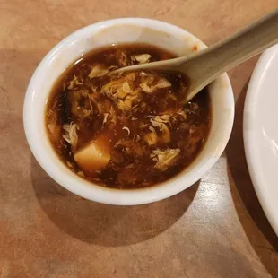 Absolutely delicious hot and sour soup. Perfect balance of flavors and not too spicy (which I appreciated!).