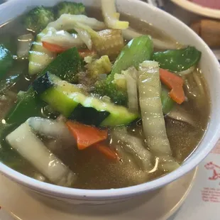 Shrimp noodle soup with veggies added