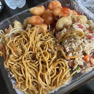 Combo #2. Pork fried rice, egg roll, sweet and sour pork, pork chow mien with (upgraded) option of soft noodles. Eggroll. $18.95.