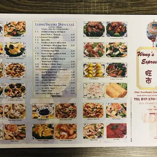 the menu for the restaurant
