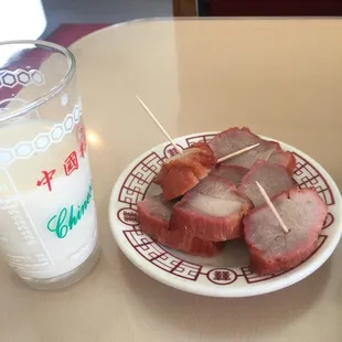 Milk and BBQ pork yummy!