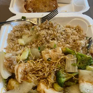 Gai Kow dinner with fried chicken fried rice. Sauce has no flavor. Keep trying to tell them after 30 years coming here.