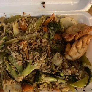 Supposedly spicy basil, fried rice and crab raccoon