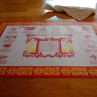 Awesome little placemat they gave us! Has Chinese zodiac on it.