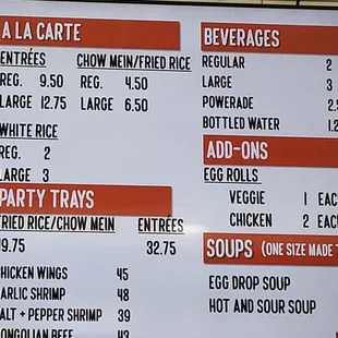 menu and prices