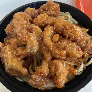 Orange chicken on Chow Mein