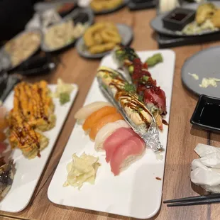 sashimi, sushi, sushi and sashimi, food