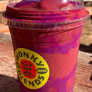Cherry Pie smoothie made with organic cherries, ube, almond butter, maca and more
