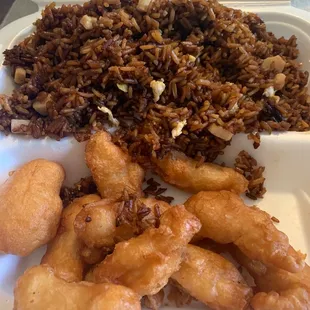 Sweet and sour chicken meal. Ate some and egg roll :)