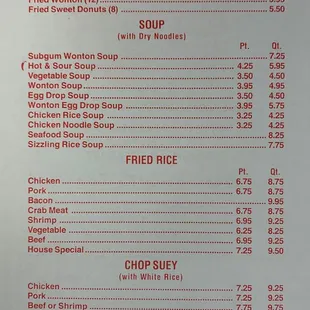 the price of the menu