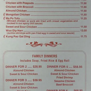 the menu of the restaurant