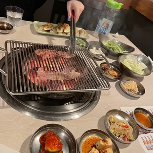 Galbi with assorted side dishes