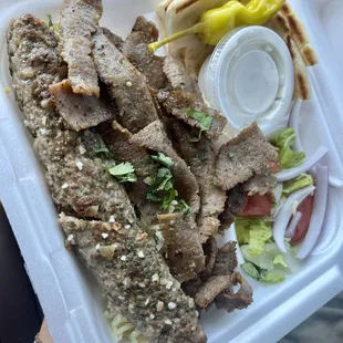Rice Plate with lamb kebab and gyro
