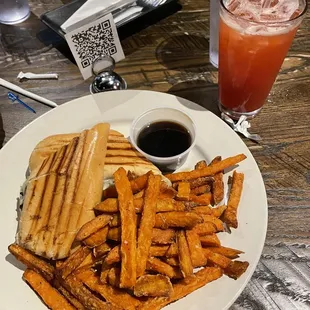 Steak and Cheese with Sweet Potato Fries. Rum Runner is a must!!