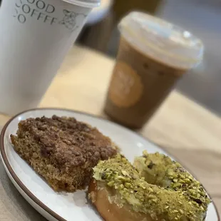 two pastries and a cup of coffee