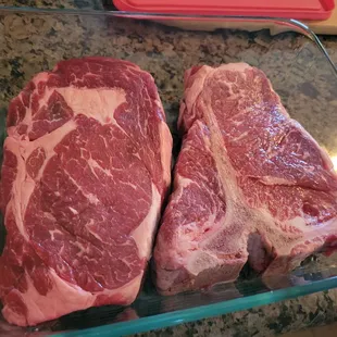 Rib eye and my fave, the T-bone. Not cheap here but great quality every time.