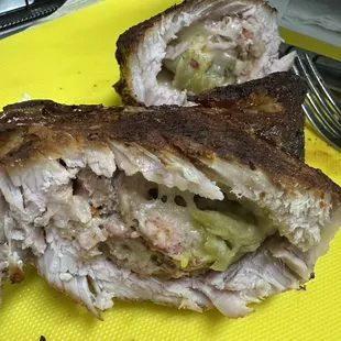 Chili verde stuffed pork chops that we cooked in the air fryer. It was definitely better in the oven. Not sure how it is on the grill yet.