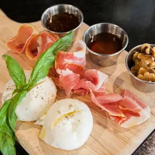 Prosciutto + Burrata
 parma + burrata + honey + walnuts + fig jam