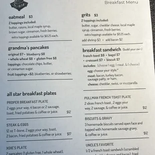 Breakfast menu